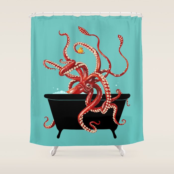 Giant Squid in Bathtub Shower Curtain Gallery Image 1