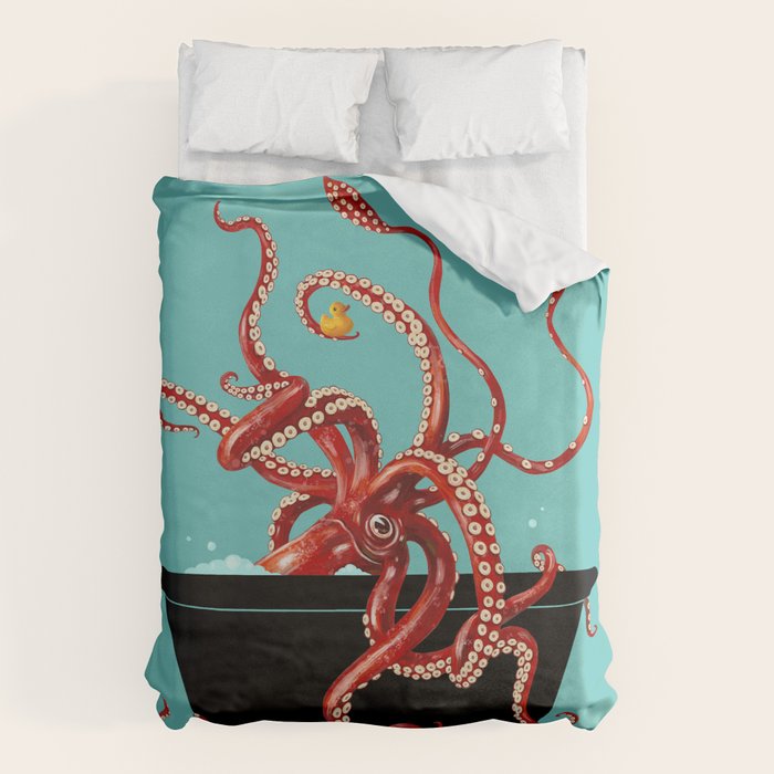 Giant Squid in Bathtub Duvet Cover Gallery Image 1