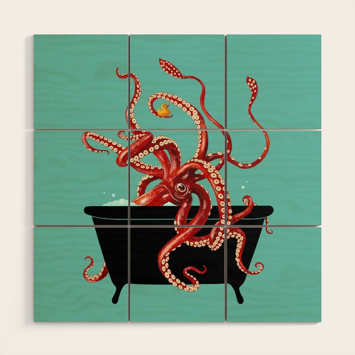 Giant Squid in Bathtub Wood Wall Art Gallery Image 1