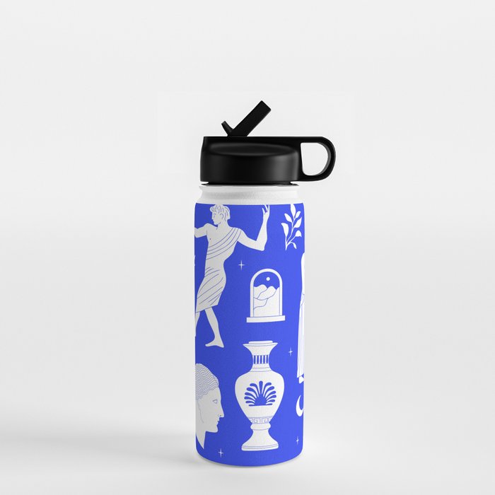 Blue greek statue and classic vintage monument pattern Water Bottle Gallery Image 1
