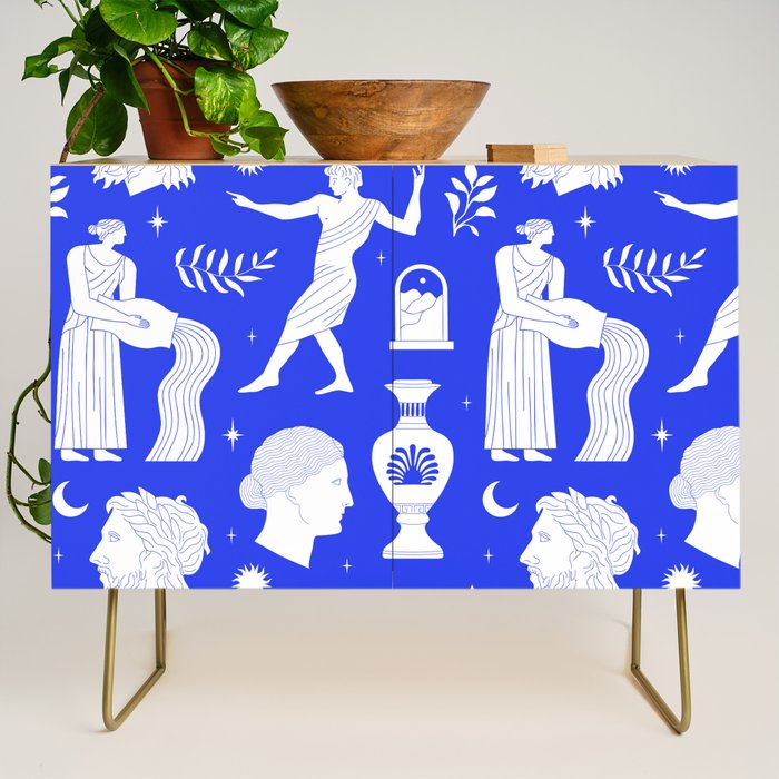 Blue greek statue and classic vintage monument pattern Credenza Gallery Image 1