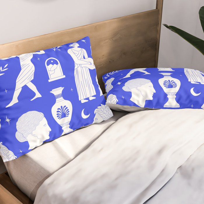Blue greek statue and classic vintage monument pattern Pillow Sham Gallery Image 2