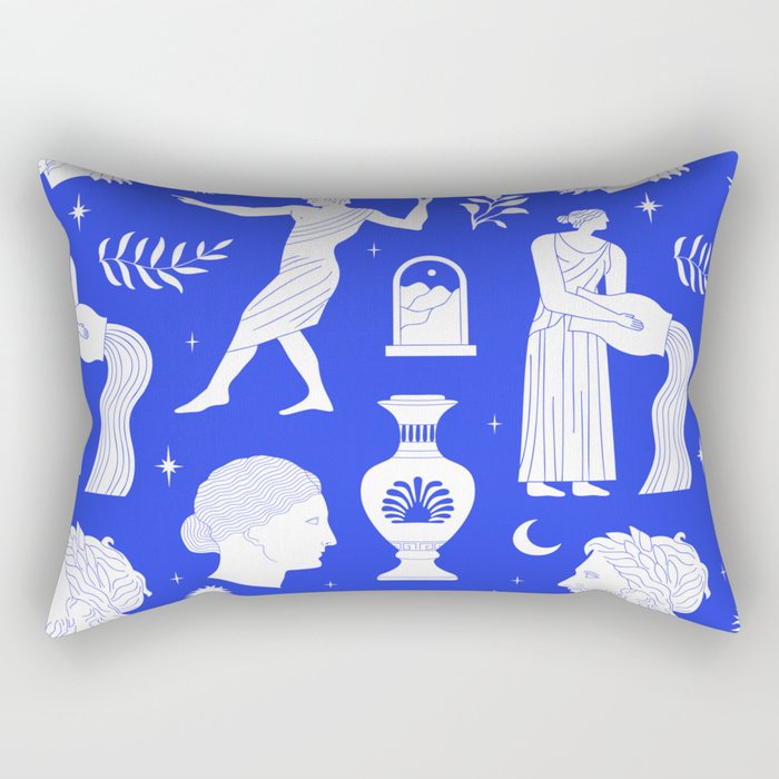 Blue greek statue and classic vintage monument pattern Rectangular Pillow Gallery Image 2