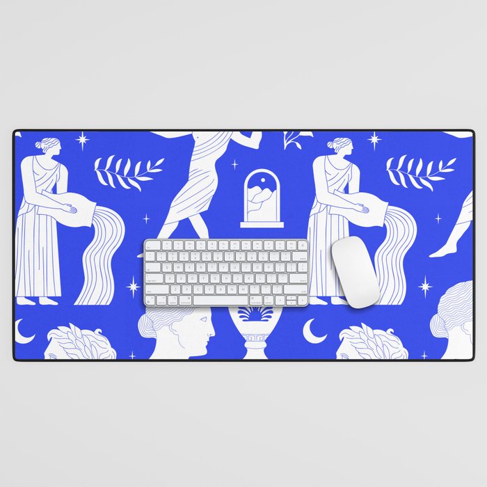 Blue greek statue and classic vintage monument pattern Desk Mat Gallery Image 1