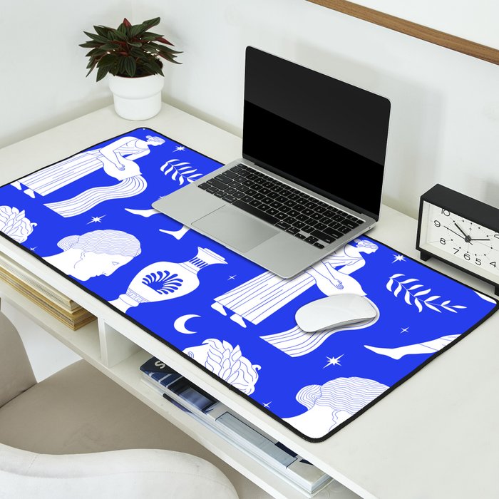 Blue greek statue and classic vintage monument pattern Desk Mat Gallery Image 2