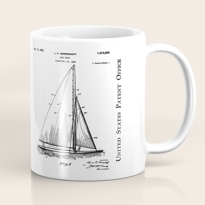 Sailboat Patent - Yacht Art - Antique Coffee Mug Gallery Image 1