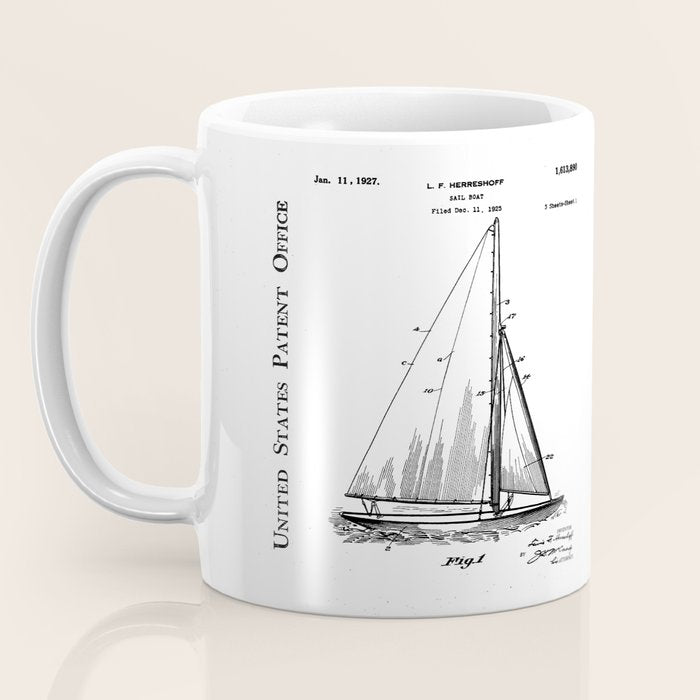 Sailboat Patent - Yacht Art - Antique Coffee Mug Gallery Image 3