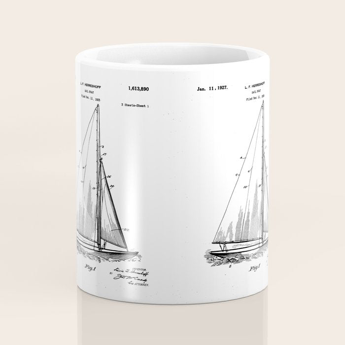 Sailboat Patent - Yacht Art - Antique Coffee Mug Gallery Image 4