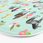 Horse and Flower Print, Mint Blue, Pink flowers, Equestrian, Spring Floral Bath Mat Gallery Image 3