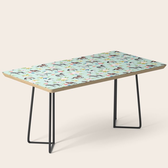 Horse and Flower Print, Mint Blue, Pink flowers, Equestrian, Spring Floral Coffee Table Gallery Image 1
