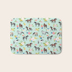 Horse and Flower Print, Mint Blue, Pink flowers, Equestrian, Spring Floral Bath Mat Gallery Image 1