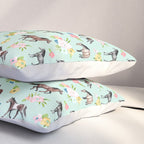 Horse and Flower Print, Mint Blue, Pink flowers, Equestrian, Spring Floral Pillow Sham Gallery Image 3