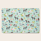 Horse and Flower Print, Mint Blue, Pink flowers, Equestrian, Spring Floral Cutting Board Gallery Image 1