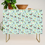 Horse and Flower Print, Mint Blue, Pink flowers, Equestrian, Spring Floral Credenza Gallery Image 1