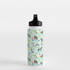 Horse and Flower Print, Mint Blue, Pink flowers, Equestrian, Spring Floral Water Bottle Gallery Image 3