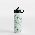 Horse and Flower Print, Mint Blue, Pink flowers, Equestrian, Spring Floral Water Bottle Gallery Image 1