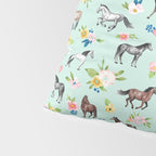 Horse and Flower Print, Mint Blue, Pink flowers, Equestrian, Spring Floral Pillow Sham Gallery Image 4