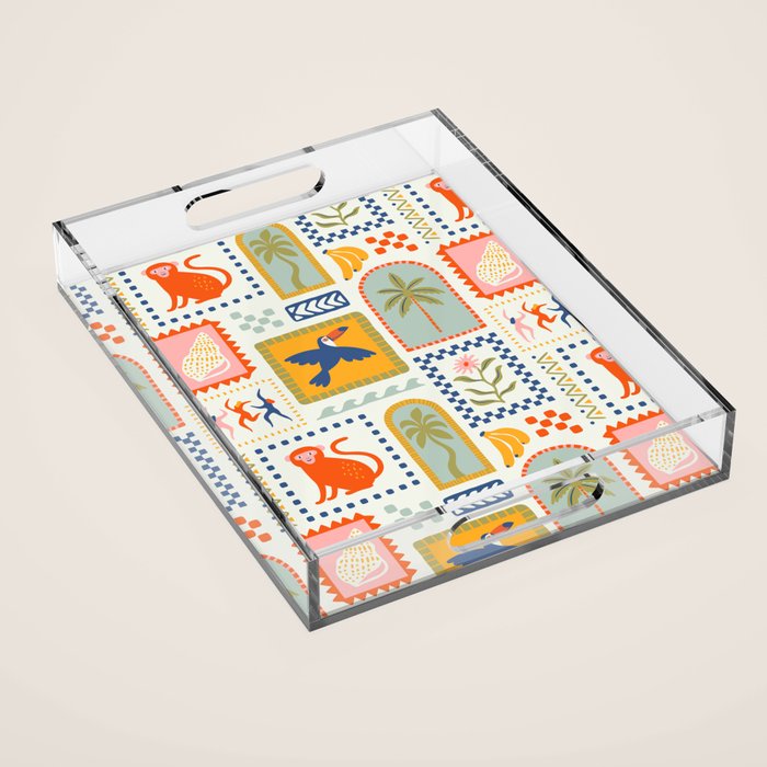 Vintage summer nature patchwork art pattern Acrylic Tray Gallery Image 1