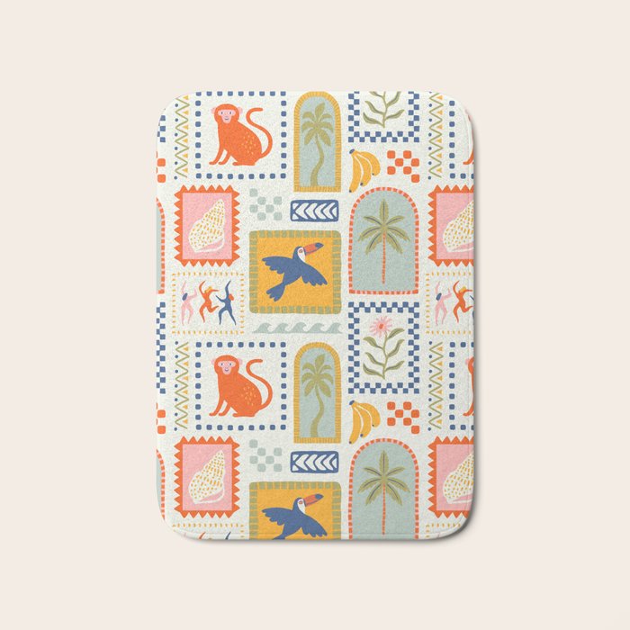 Vintage summer nature patchwork art pattern Bath Mat Gallery Image 1