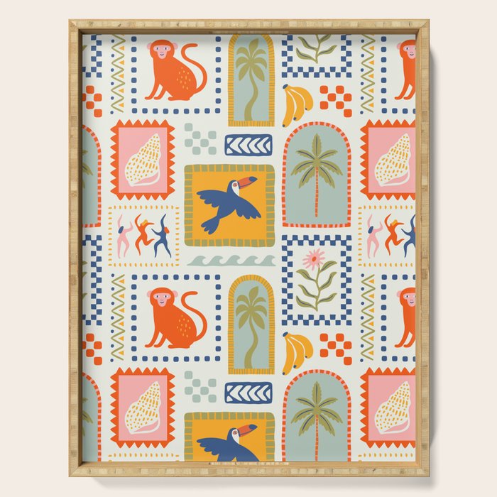 Vintage summer nature patchwork art pattern Serving Tray Gallery Image 1