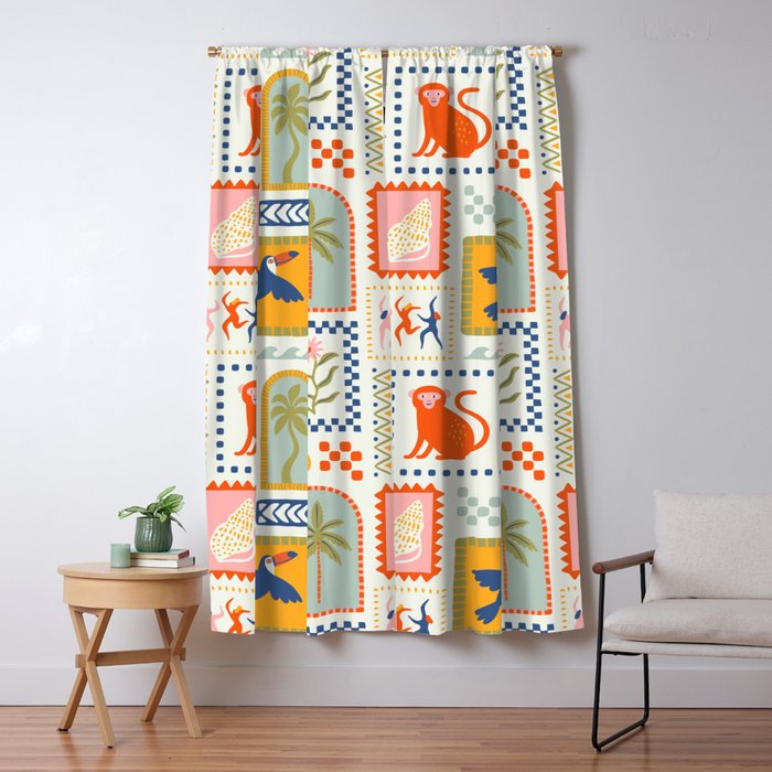 Vintage summer nature patchwork art pattern Window Curtain Gallery Image 5