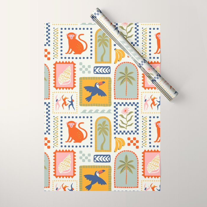 Vintage summer nature patchwork art pattern Wrapping Paper Gallery Image 1