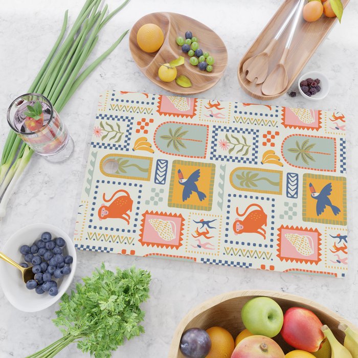 Vintage summer nature patchwork art pattern Cutting Board Gallery Image 2