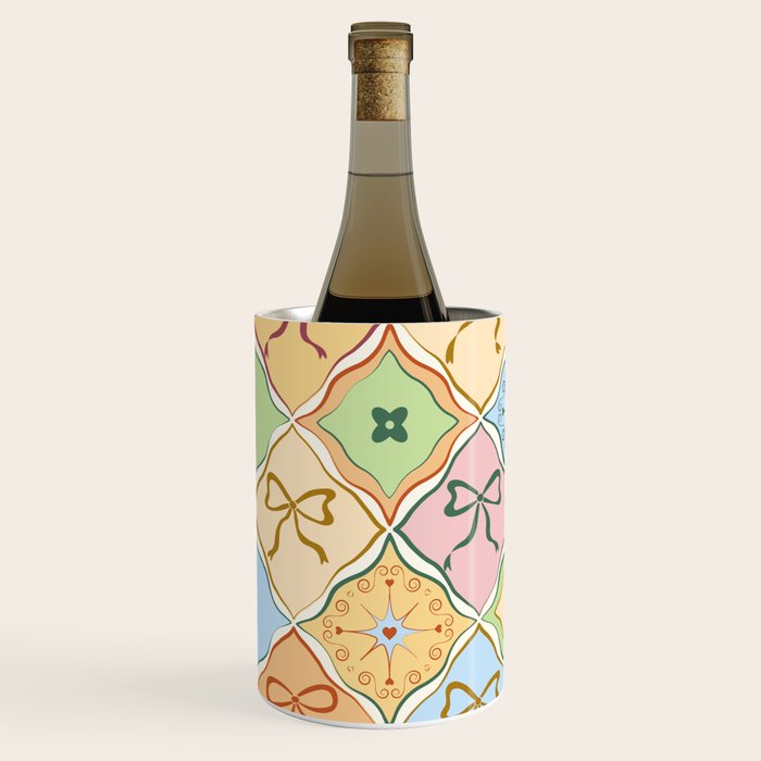 Coquette Ribbon Bows on Colorful Patchwork Wine Chiller Gallery Image 2