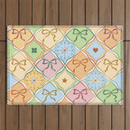 Coquette Ribbon Bows on Colorful Patchwork Outdoor Rug Gallery Image 1