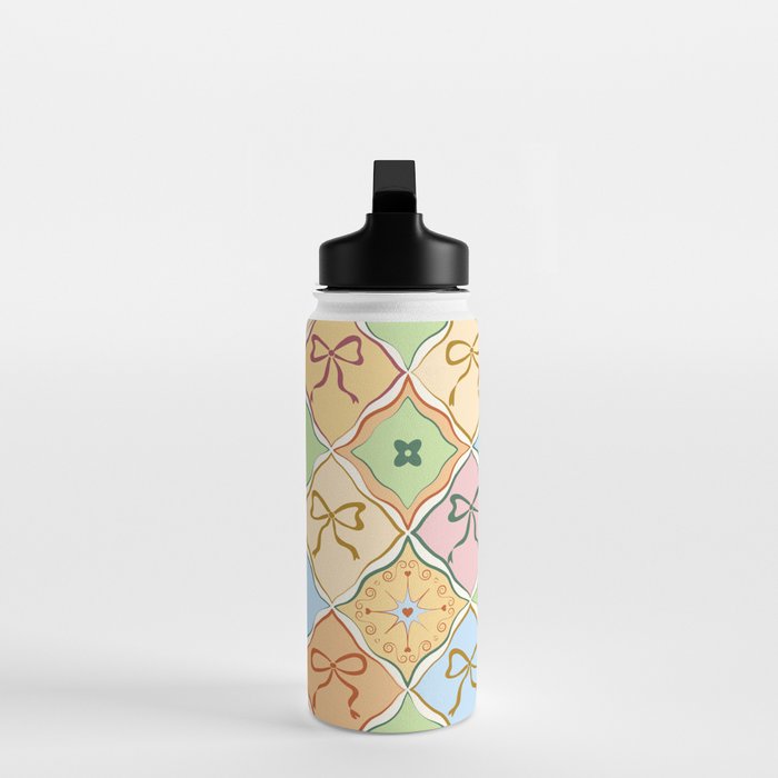 Coquette Ribbon Bows on Colorful Patchwork Water Bottle Gallery Image 3