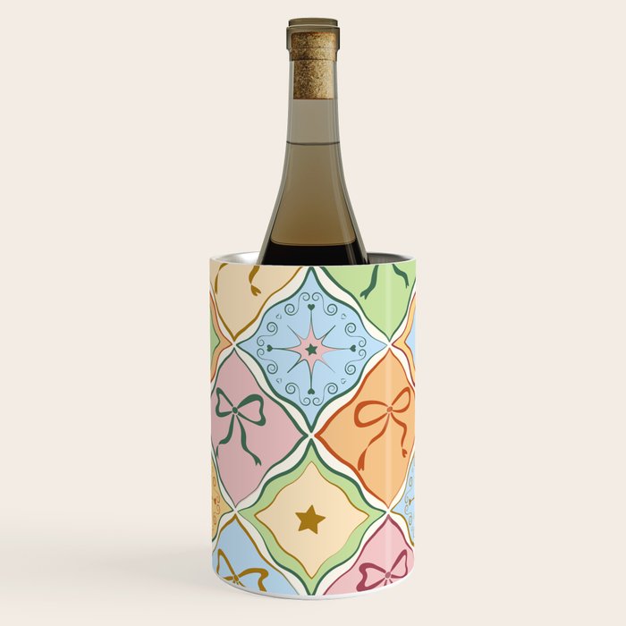 Coquette Ribbon Bows on Colorful Patchwork Wine Chiller Gallery Image 1
