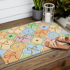 Coquette Ribbon Bows on Colorful Patchwork Outdoor Rug Gallery Image 2