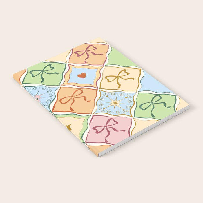 Coquette Ribbon Bows on Colorful Patchwork Notebook Gallery Image 2