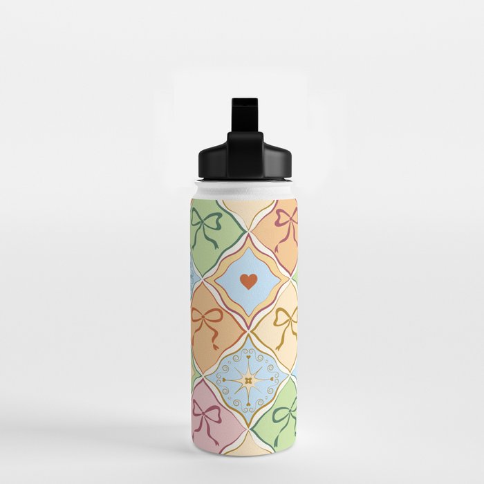 Coquette Ribbon Bows on Colorful Patchwork Water Bottle Gallery Image 2