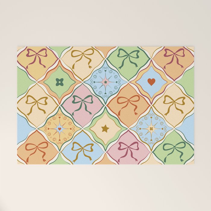 Coquette Ribbon Bows on Colorful Patchwork Welcome Mat Gallery Image 1