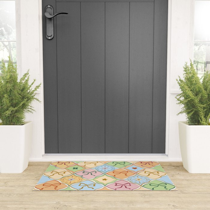 Coquette Ribbon Bows on Colorful Patchwork Welcome Mat Gallery Image 3