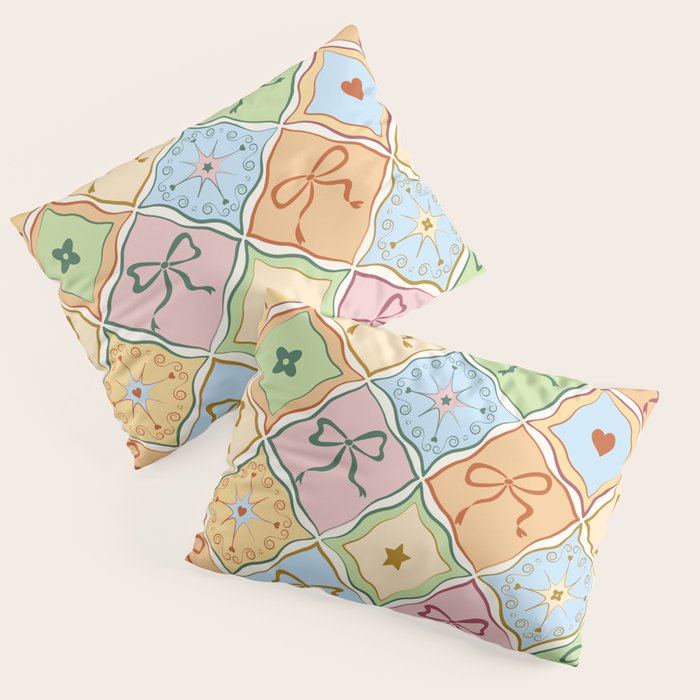 Coquette Ribbon Bows on Colorful Patchwork Pillow Sham Gallery Image 1
