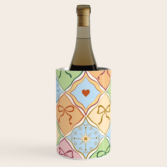 Coquette Ribbon Bows on Colorful Patchwork Wine Chiller Gallery Image 3