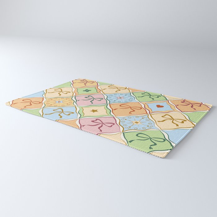 Coquette Ribbon Bows on Colorful Patchwork Rug Gallery Image 3