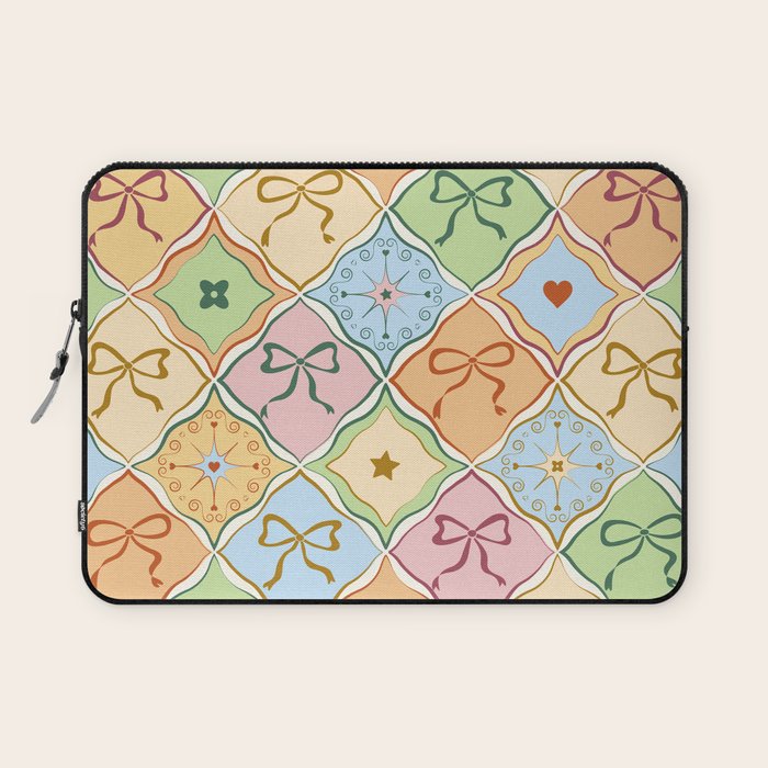Coquette Ribbon Bows on Colorful Patchwork Laptop Sleeve Gallery Image 1