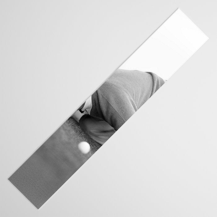 Eye to the ground on the 18th hole; golfing man eyes ball to measure distance to hole vintage black and white portrait photograph - photography - photographs poster Table Runner Gallery Image 3