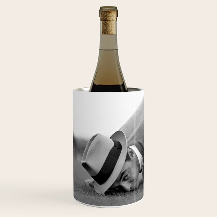 Eye to the ground on the 18th hole; golfing man eyes ball to measure distance to hole vintage black and white portrait photograph - photography - photographs poster Wine Chiller Gallery Image 2
