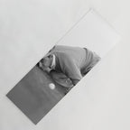 Eye to the ground on the 18th hole; golfing man eyes ball to measure distance to hole vintage black and white portrait photograph - photography - photographs poster Yoga Mat Gallery Image 1