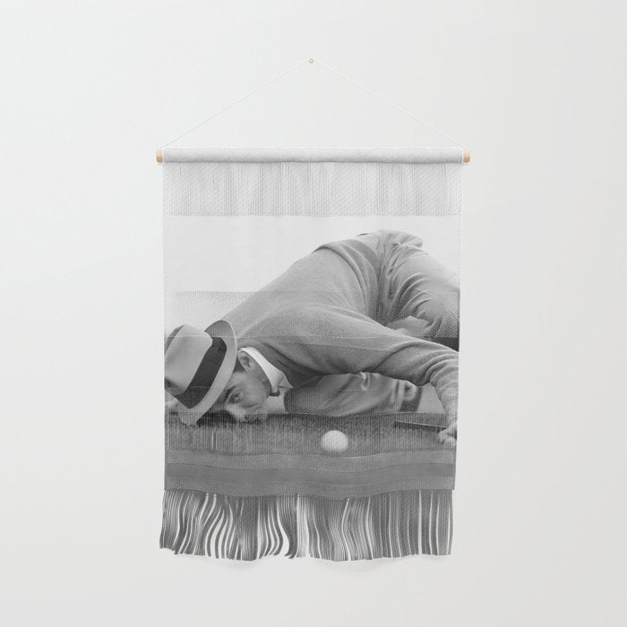 Eye to the ground on the 18th hole; golfing man eyes ball to measure distance to hole vintage black and white portrait photograph - photography - photographs poster Wall Hanging Gallery Image 1