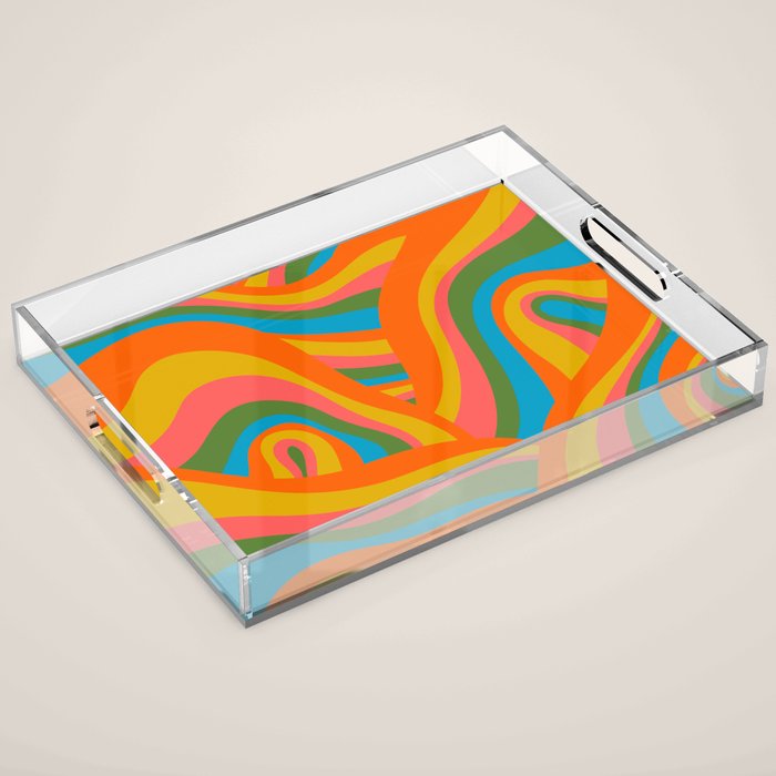 Retro 70s Psychedelic Abstract Pattern Acrylic Tray Gallery Image 1