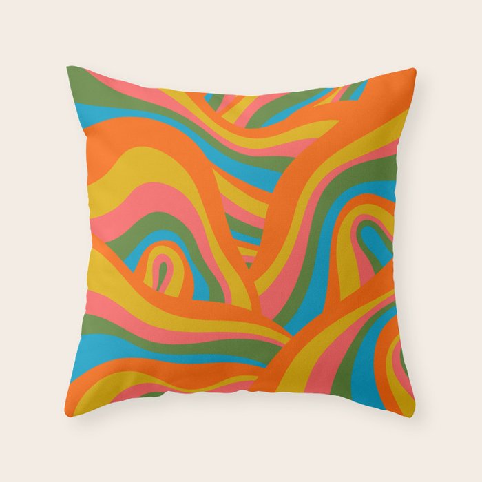 Retro 70s Psychedelic Abstract Pattern Throw Pillow Gallery Image 1