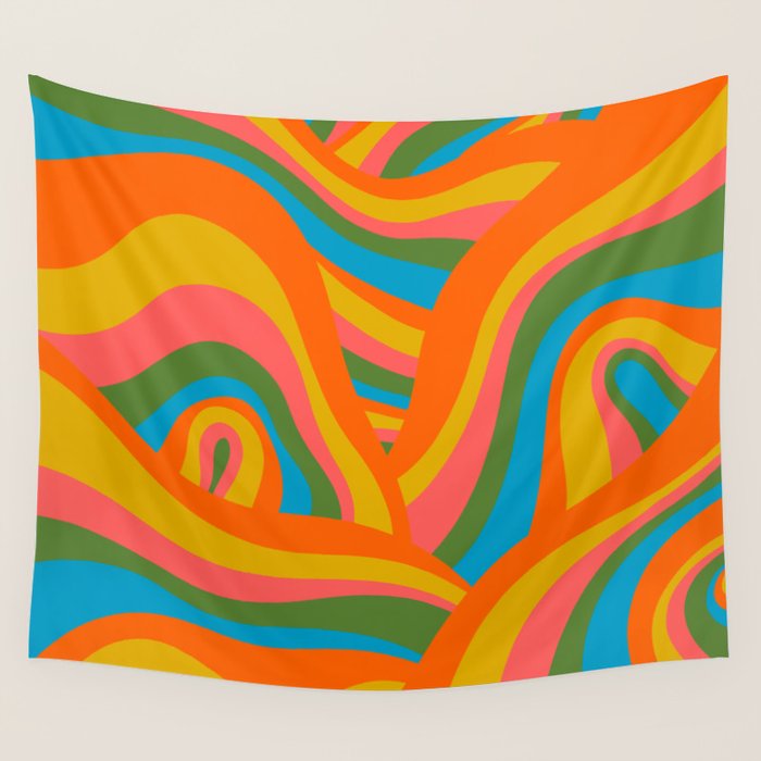 Retro 70s Psychedelic Abstract Pattern Wall Tapestry Gallery Image 1