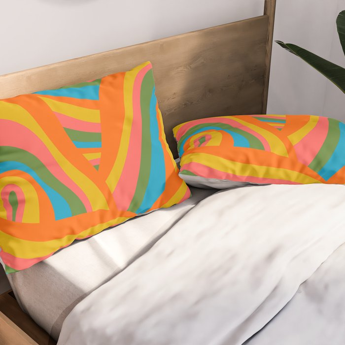 Retro 70s Psychedelic Abstract Pattern Pillow Sham Gallery Image 2
