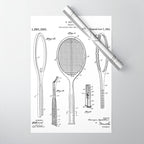 Tennis Racket Patent - Tennis Lover Coach Player Fan Art - White Wrapping Paper Gallery Image 1
