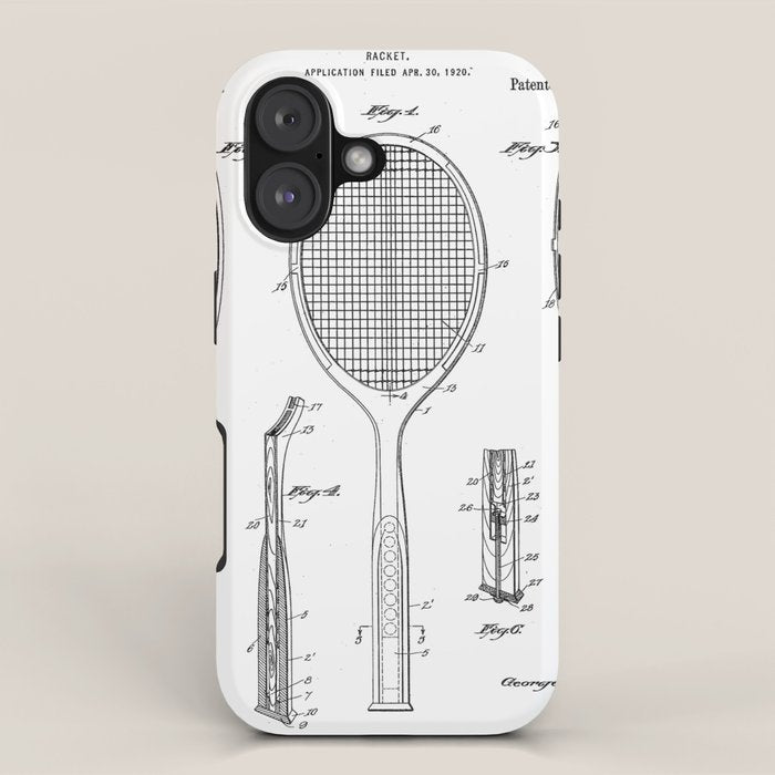 Tennis Racket Patent - Tennis Lover Coach Player Fan Art - White iPhone Case Gallery Image 1
